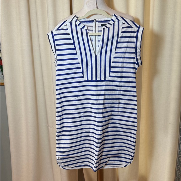 J. Crew Dresses & Skirts - J Crew Blue and White Striped cropped sleeve dress size Small